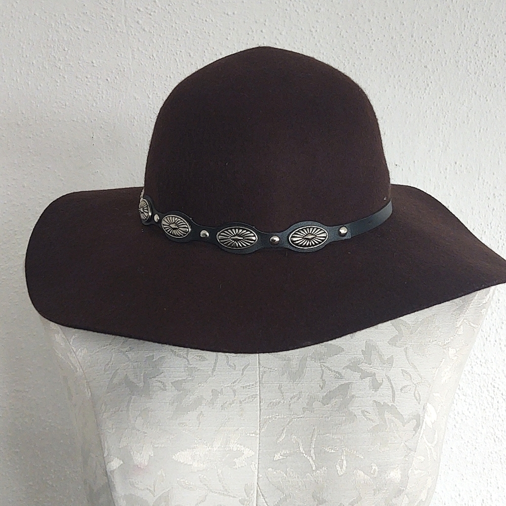 Scala Collezione Southwestern Wide Brim Wool Hat Oval Concho Trim Brown One Size - Picture 3 of 12